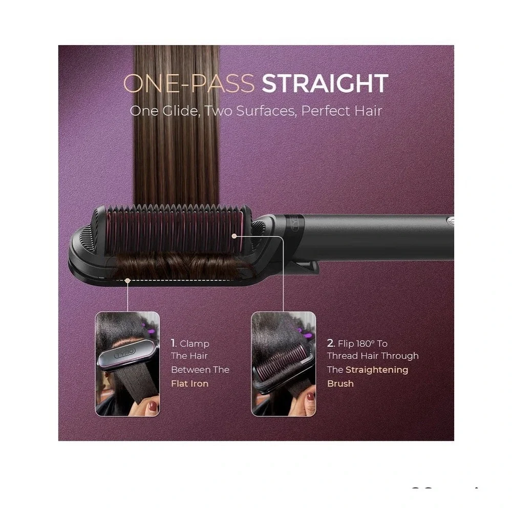 12N31/TYMO Flat Iron Hair Straightener Brush 2in 1, 200M Ions Hair Straighteners
